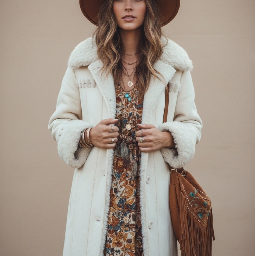 Vtg Cream Penny Lane 70s Faux Fur And Suede Size M Bohochic Penny Lane - Picture 1 of 10